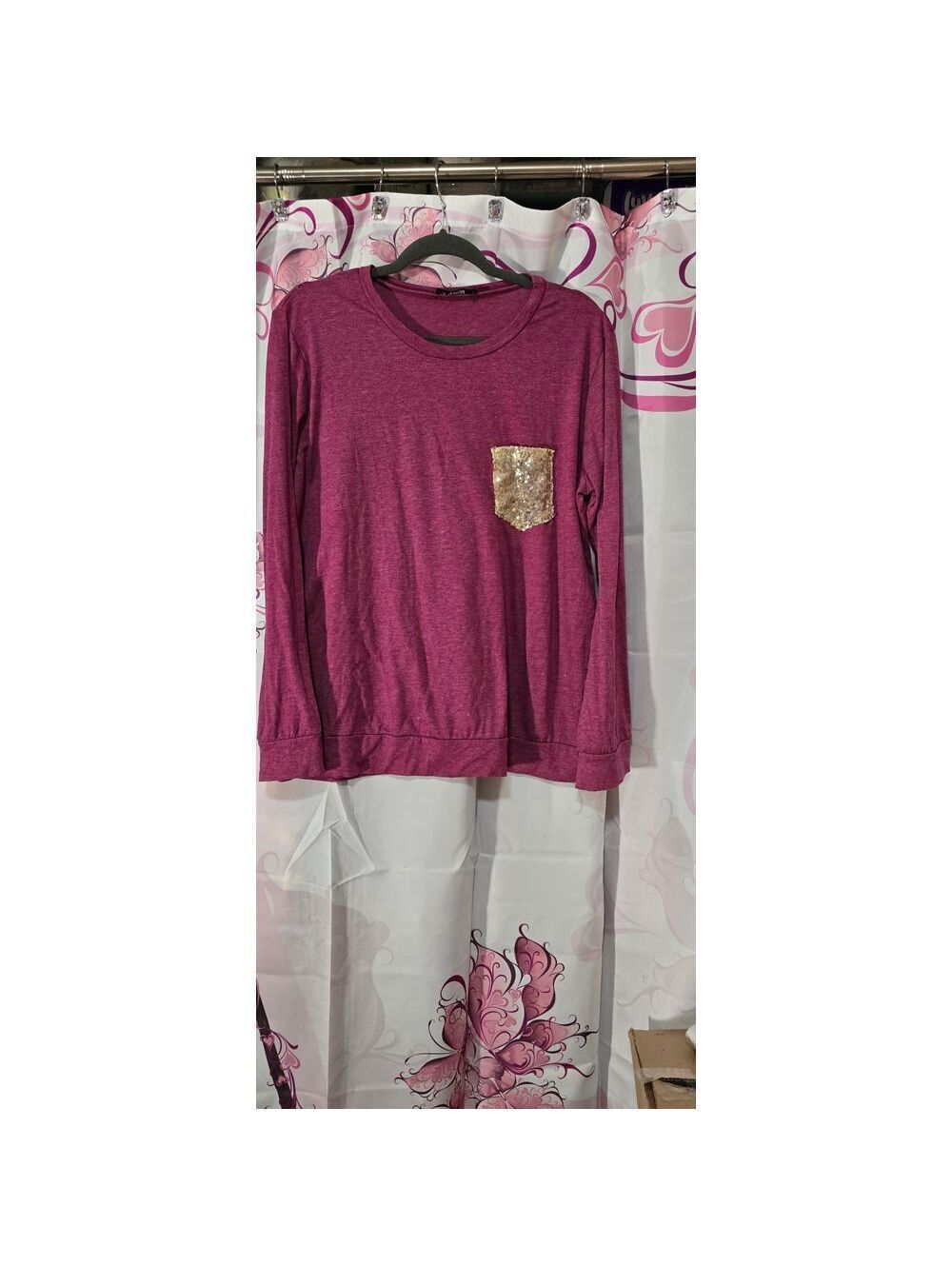 Floral Blooming  XL Maroon Long Sleeve Top W/ Sequins Soft Casual Cozy Core